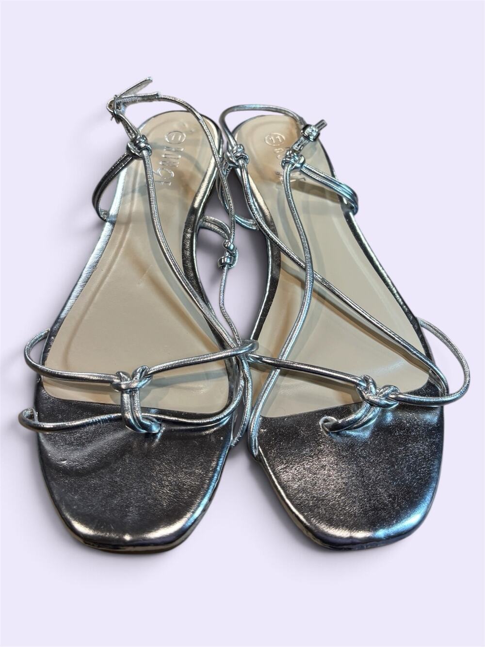 Rouge Women’s Size 11 Silver Metallic Strappy Flat Sandals Square Toe